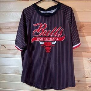 NBA Chicago Bulls Pinstripe Black Red 66 Basketball  Jersey Style Shirt Mens XL